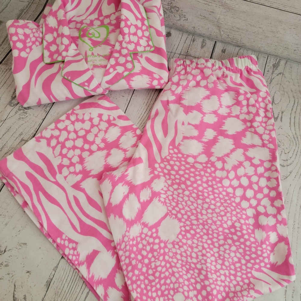 Victoria Secret Pink White Flannel Pajama 2 Piece Set